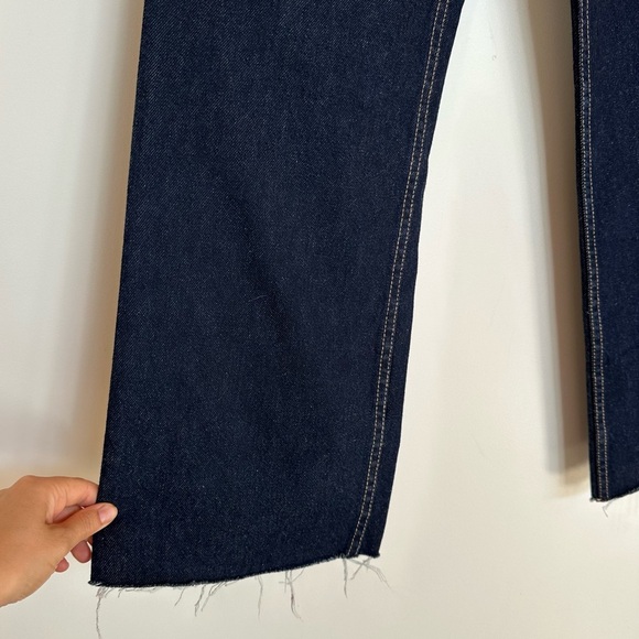 Zara Dark Wash Wide Leg Raw Hem Jeans Size 4 - Picture 3 of 8